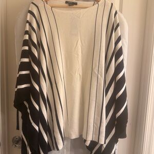 Ralph Lauren Cream and Black Striped Open-Front Poncho